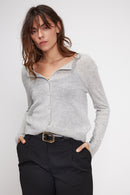 Cardigan Col Rond Zika - Gris Perle - 100% Cachemire Oeko-Tex - Femme