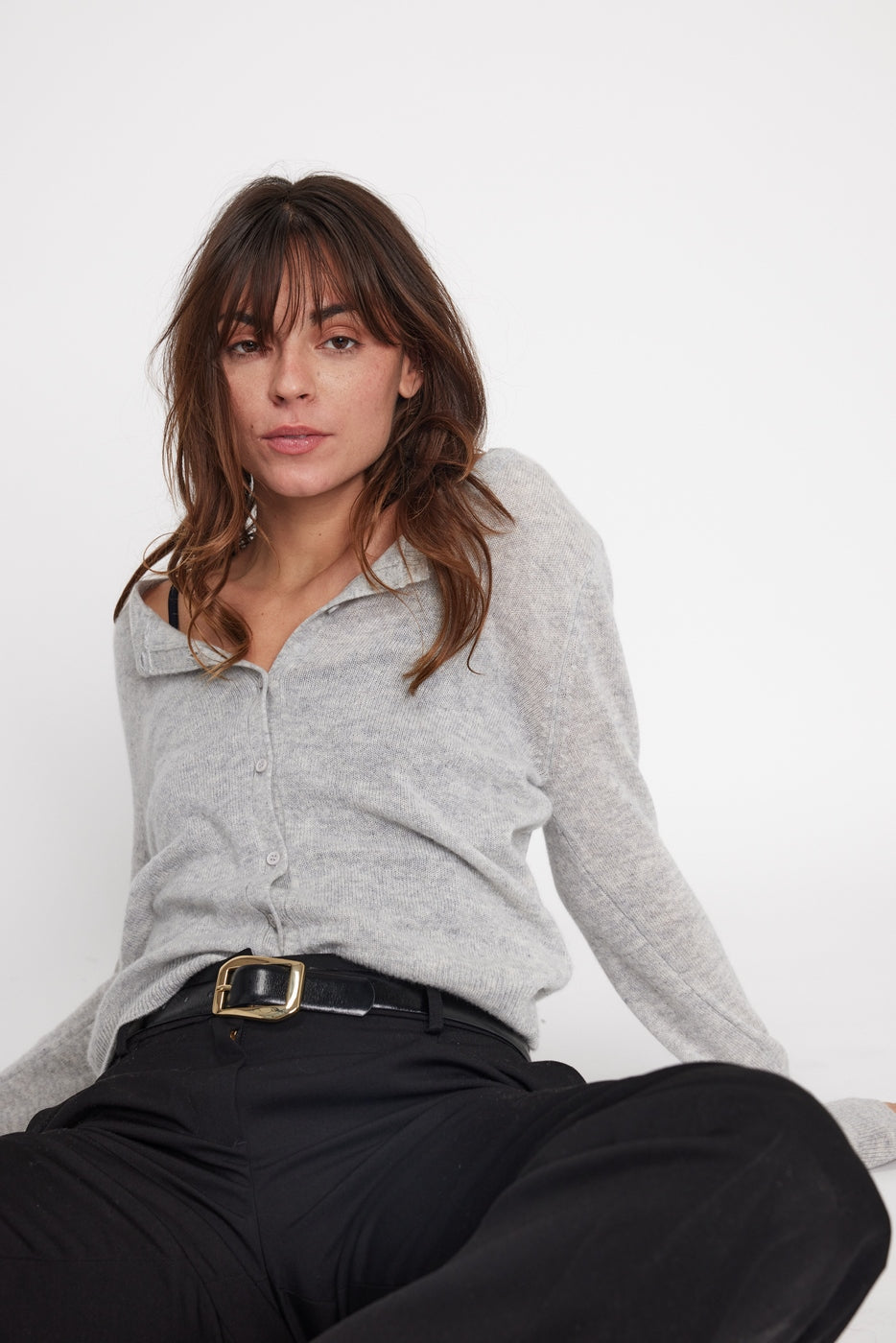 Zika Crew-Neck Cardigan - Light Grey