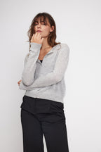 Zika Crew-Neck Cardigan - Light Grey