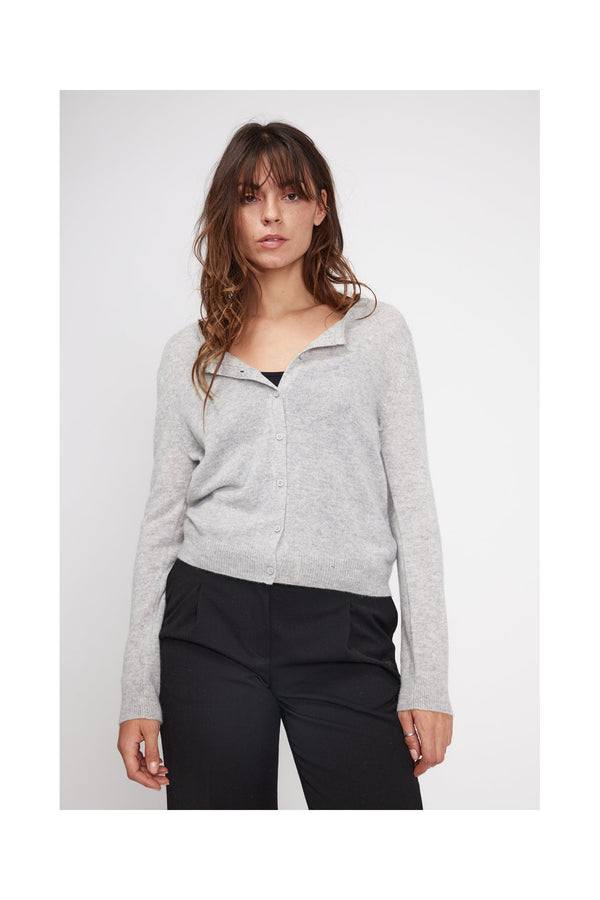 Cardigan Col Rond Zika - Gris Clair - Femme