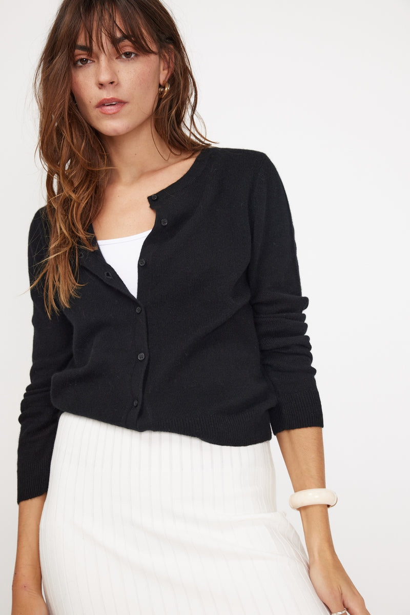 Cardigan Col Rond Zika - Noir - 100% Cachemire Oeko-Tex - Femme