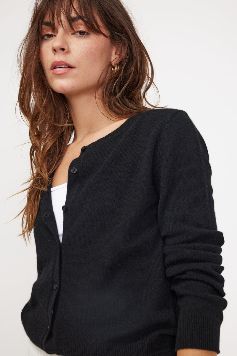 Cardigan Col Rond Zika - Noir - 100% Cachemire Oeko-Tex - Femme