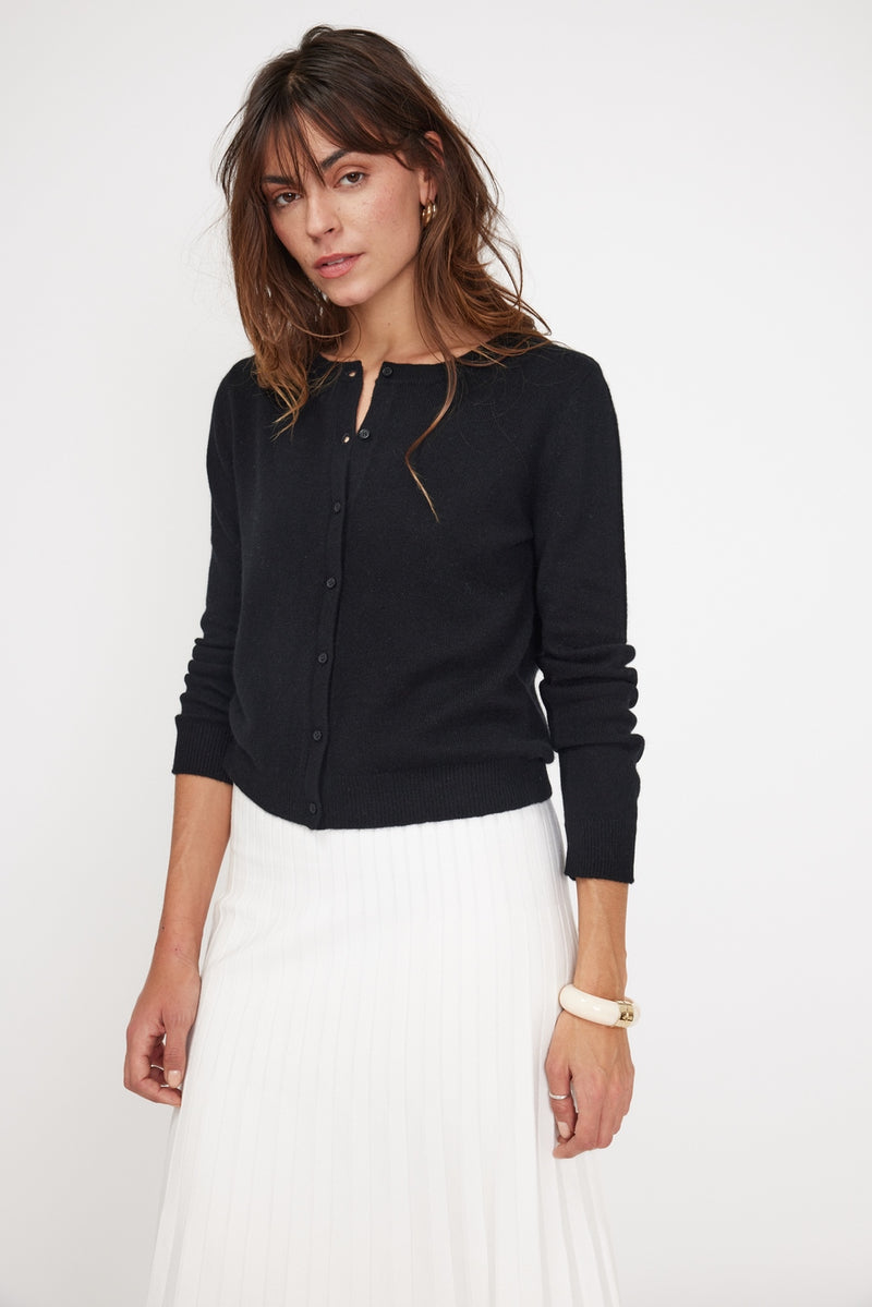 Cardigan Col Rond Zika - Noir - 100% Cachemire Oeko-Tex - Femme