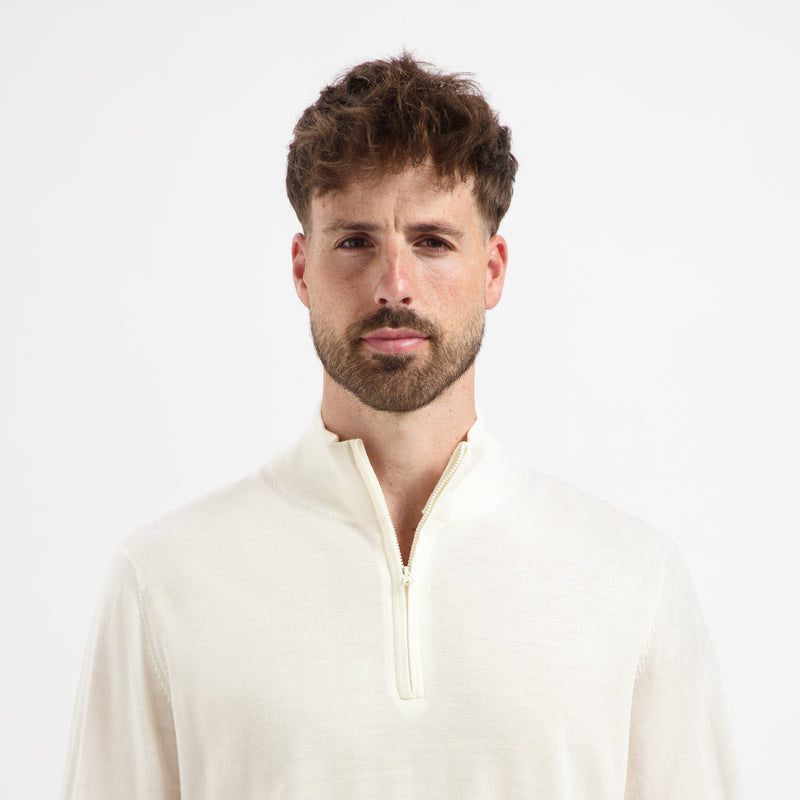 Pull Zip Up 100% Merino - Seachell White