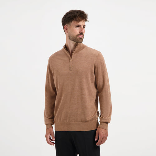 Pull Zip Up 100% Merino  - Tuscan Camel