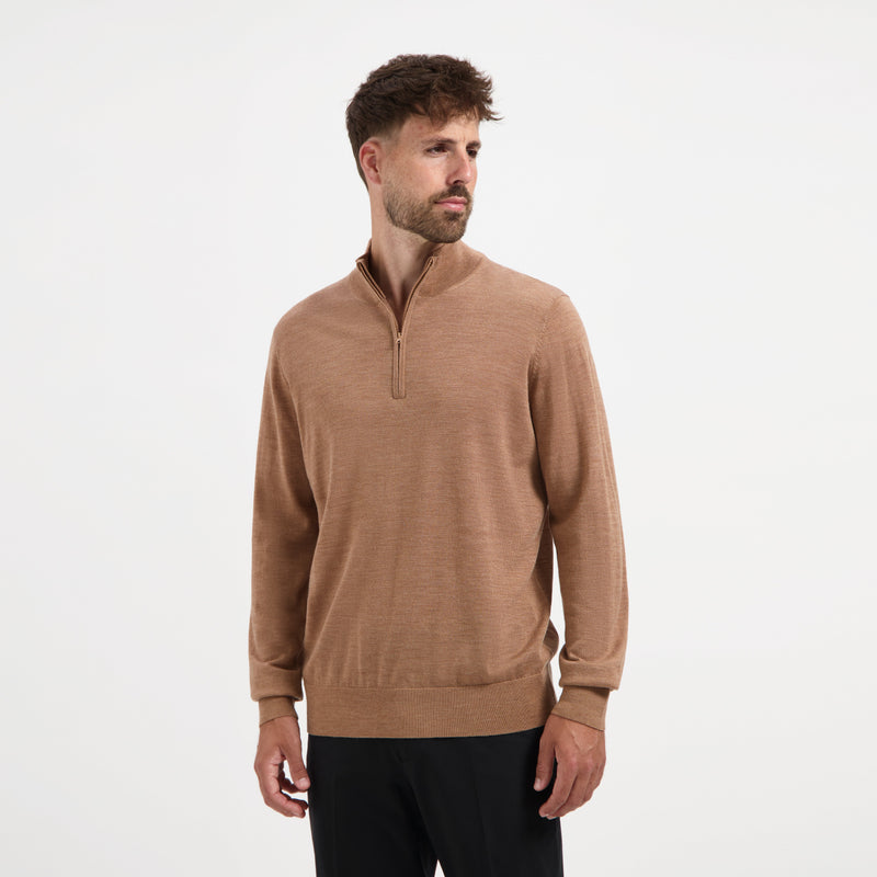Pull Zip Up 100% Merino  - Tuscan Camel