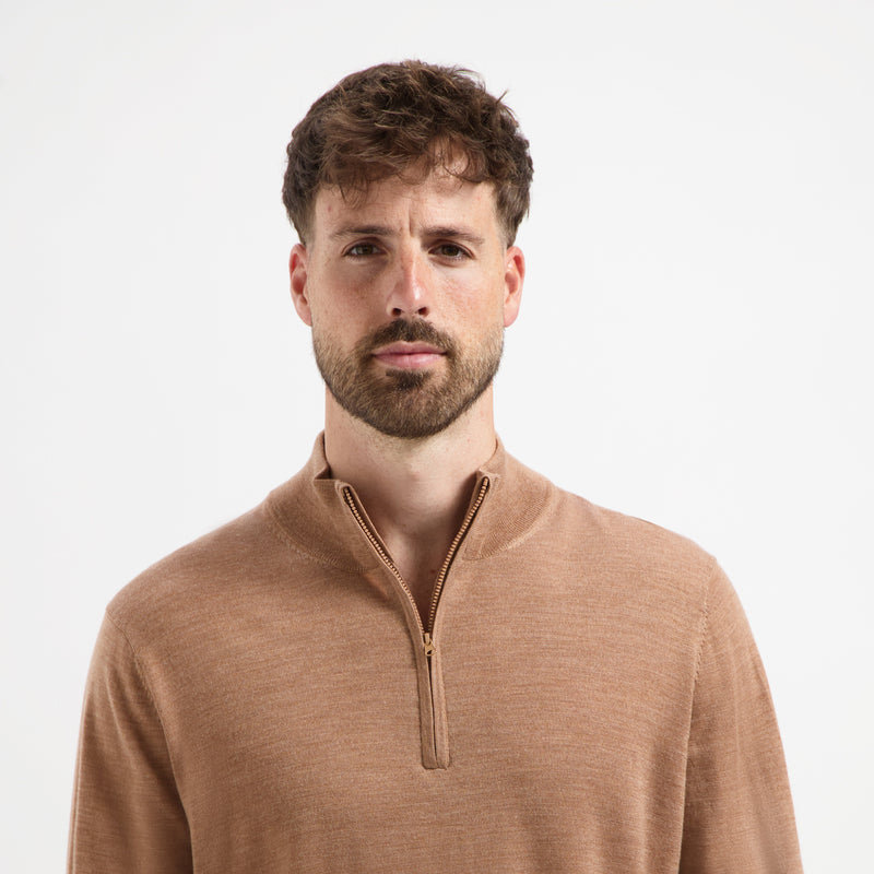 Pull Zip Up 100% Merino  - Tuscan Camel
