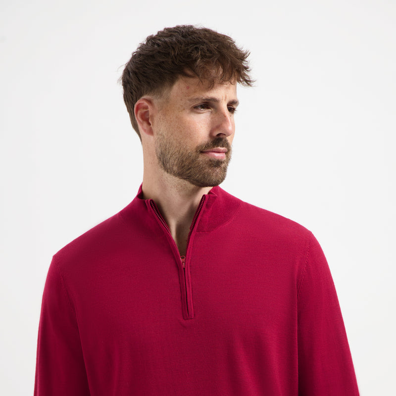 Pull Zip Up 100% Merino - Ember Red