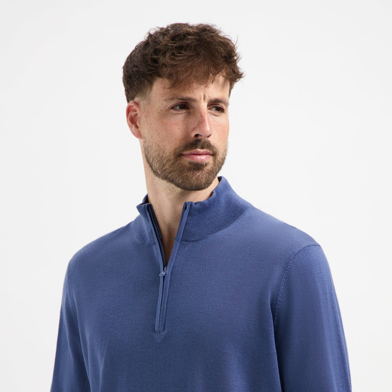 Pull Zip Up 100% Merino - Pacific Blue