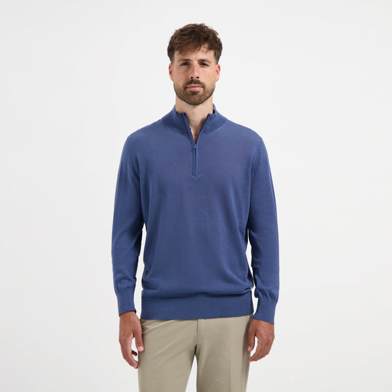 Pull Zip Up 100% Merino - Pacific Blue