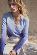 Pull Col V Dip Dye Zip - Bleu