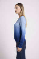 Pull Col V Dip Dye Zip Zie - Bleu - 100% Cachemire Oeko-Tex - Femme