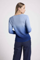 Pull Col V Dip Dye Zip Zie - Bleu - 100% Cachemire Oeko-Tex - Femme