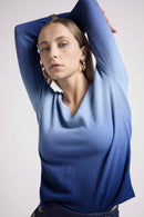 Pull Col V Dip Dye Zip - Bleu