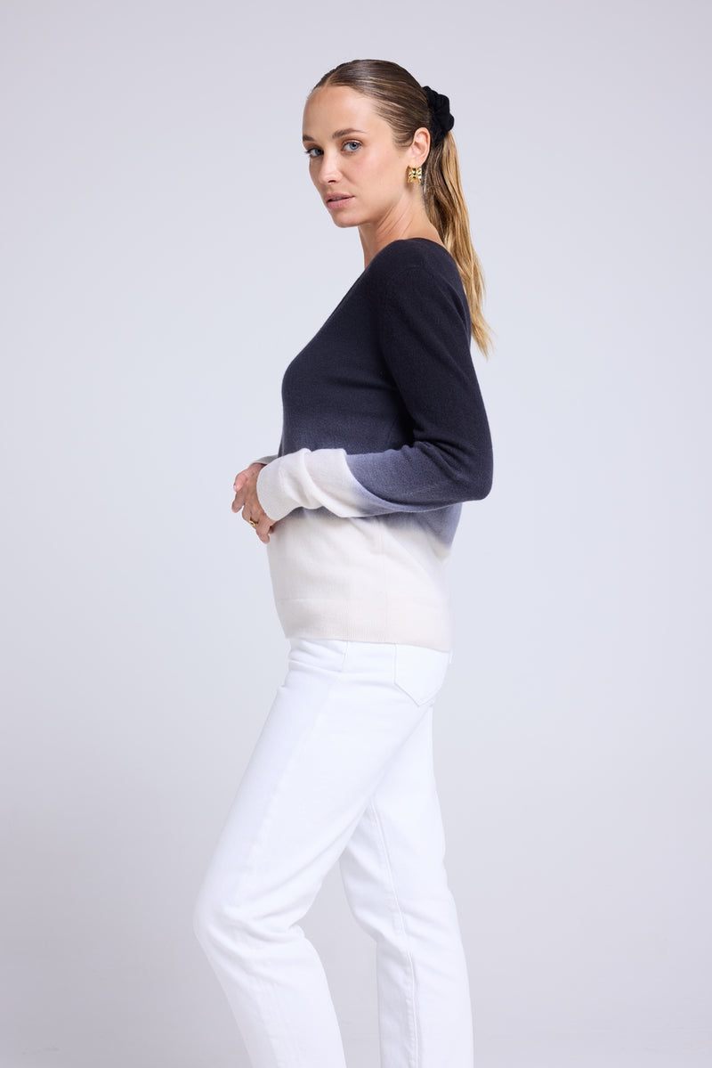 Pull Col V Dip Dye Zip - Noir