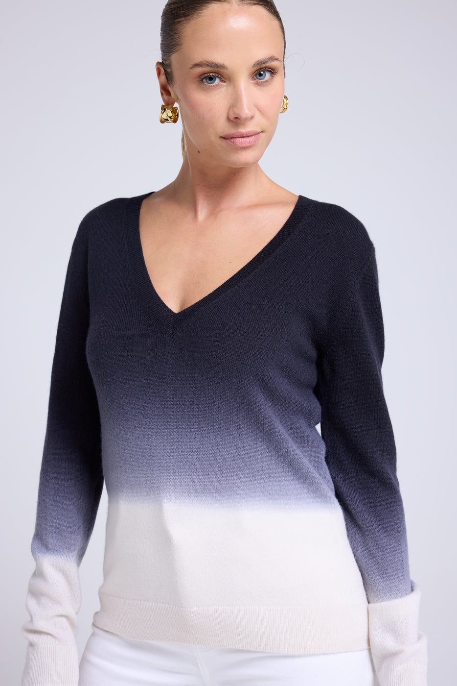 Jersey Cuello de Pico Dip Dye Cremallera - Negro