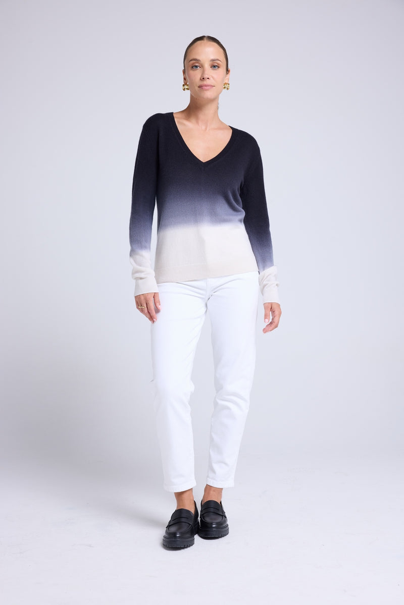 Pull Col V Dip Dye Zip - Noir