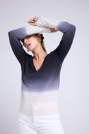 Pull Col V Dip Dye Zip - Noir