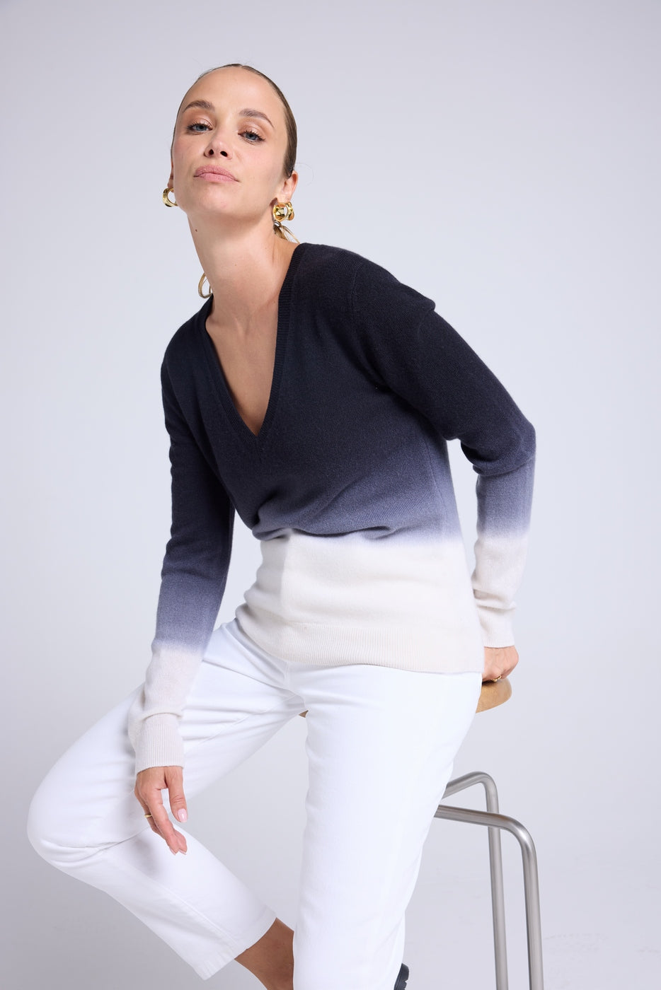 Jersey Cuello de Pico Dip Dye Cremallera - Negro
