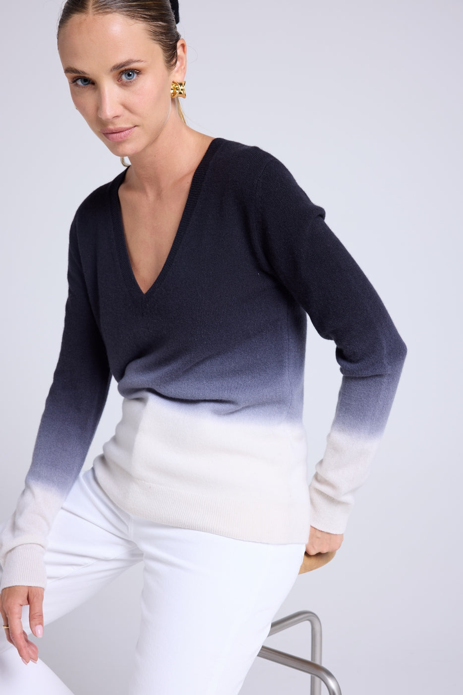 Jersey Cuello de Pico Dip Dye Cremallera - Negro
