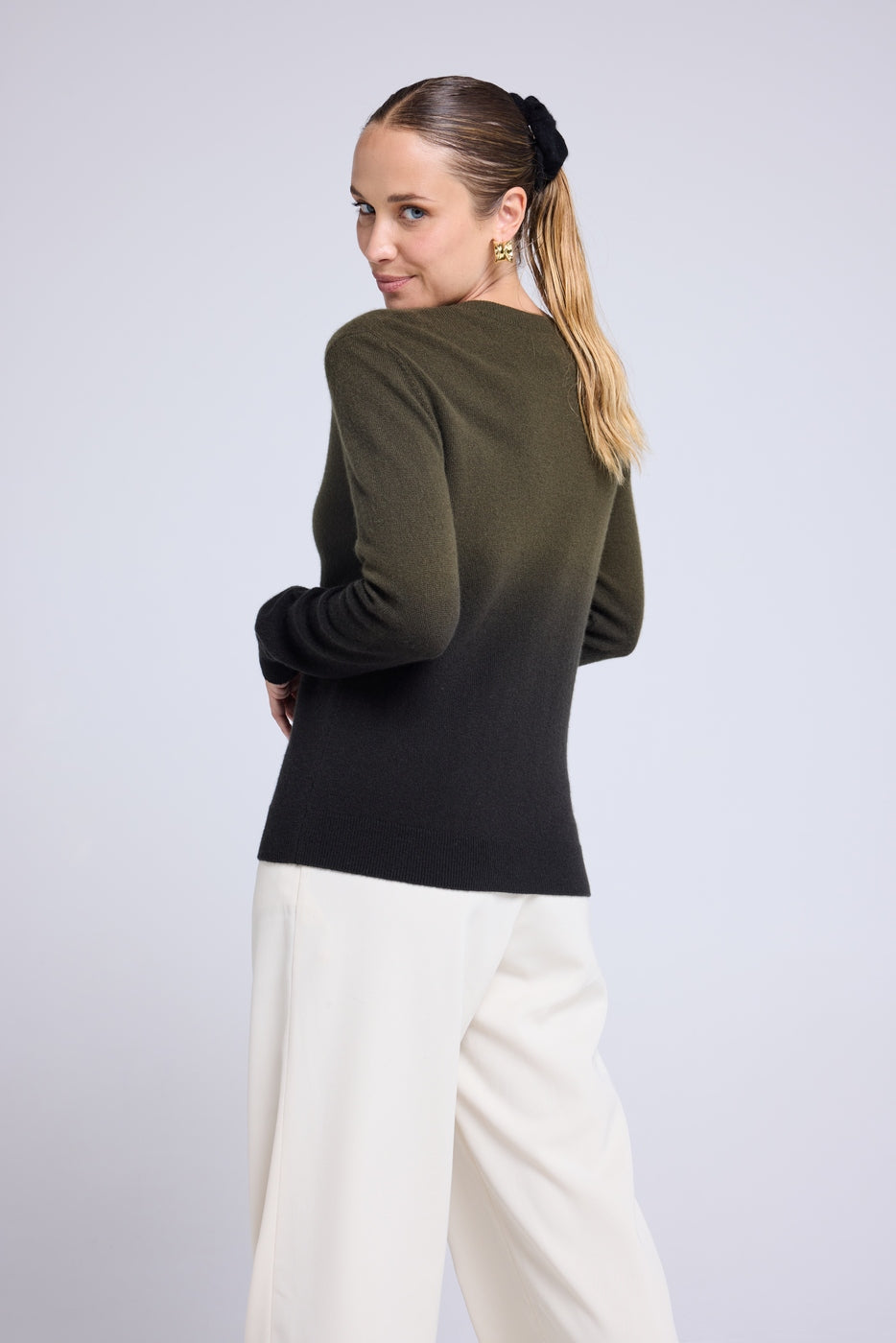 Maglione Scollo a V Dip Dye Zip - Verde