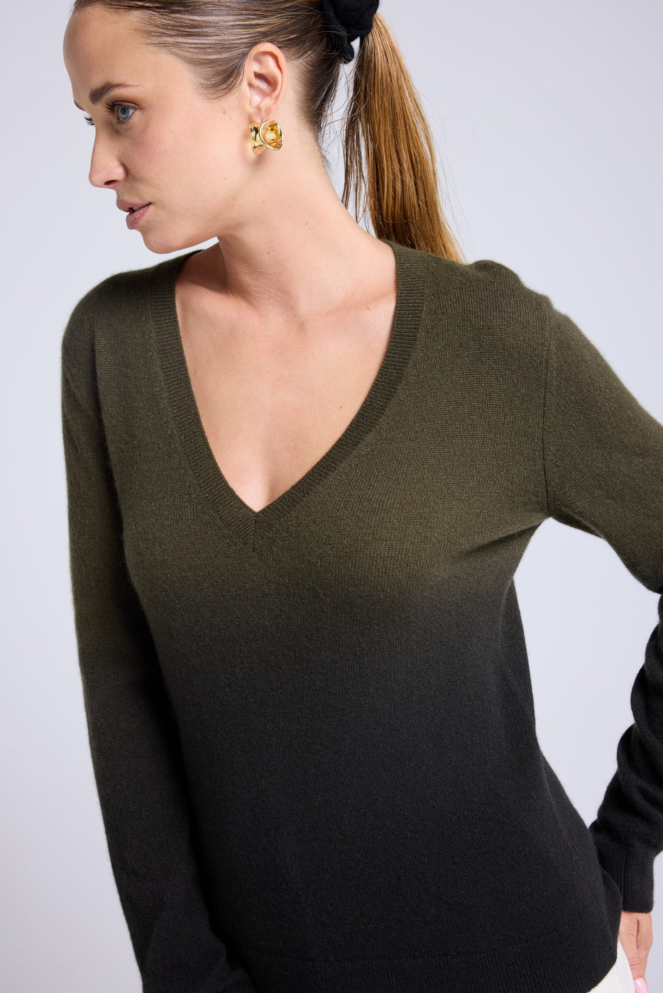Maglione Scollo a V Dip Dye Zip - Verde