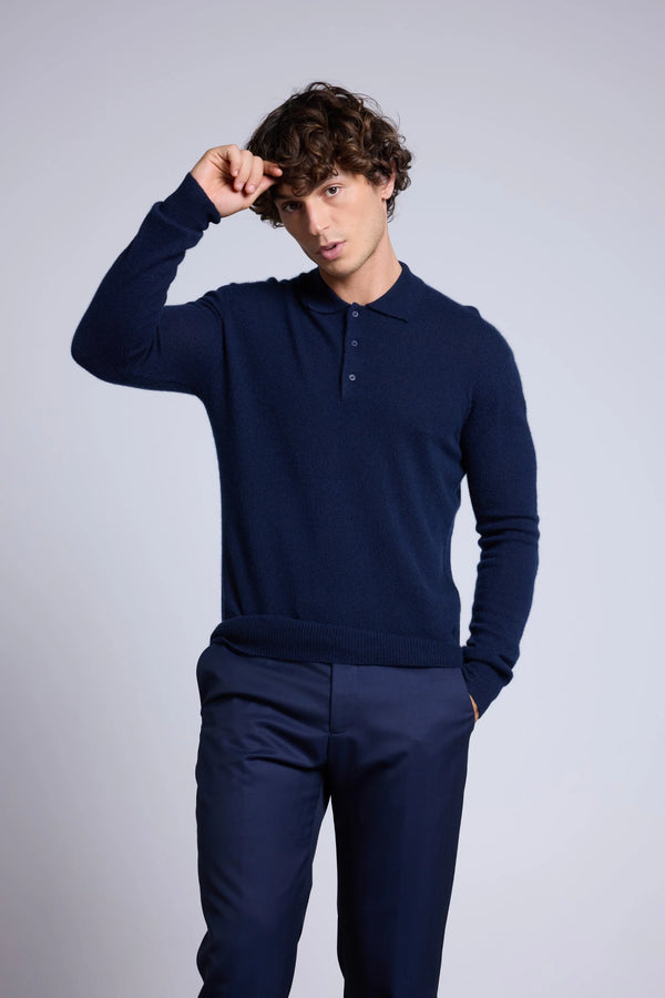Jersey Zizou de cuello polo - Azul marino - Hombre - 100% cachemira