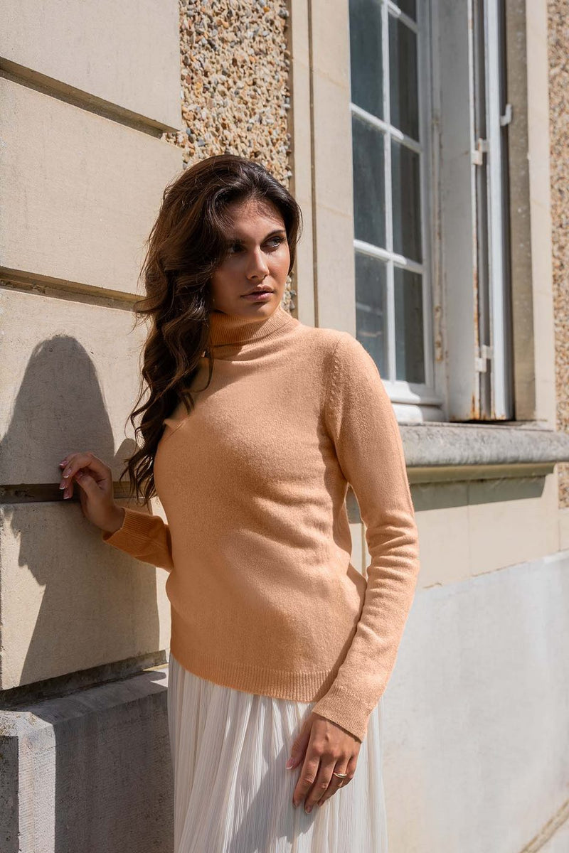 Pull Col Roulé Zoe - Beige - 100% Cachemire Oeko-Tex - Femme