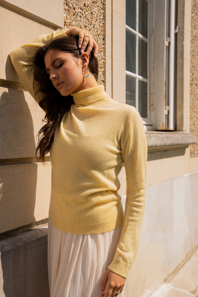 Pull Col Roulé Zoe - Jaune - 100% Cachemire Oeko-Tex - Femme