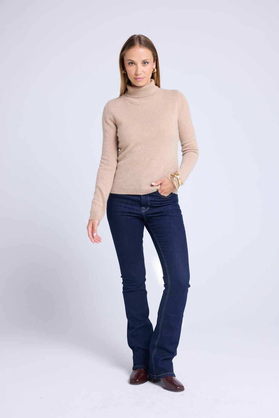 Jersey Cuello Alto Zoe - Beige Crema