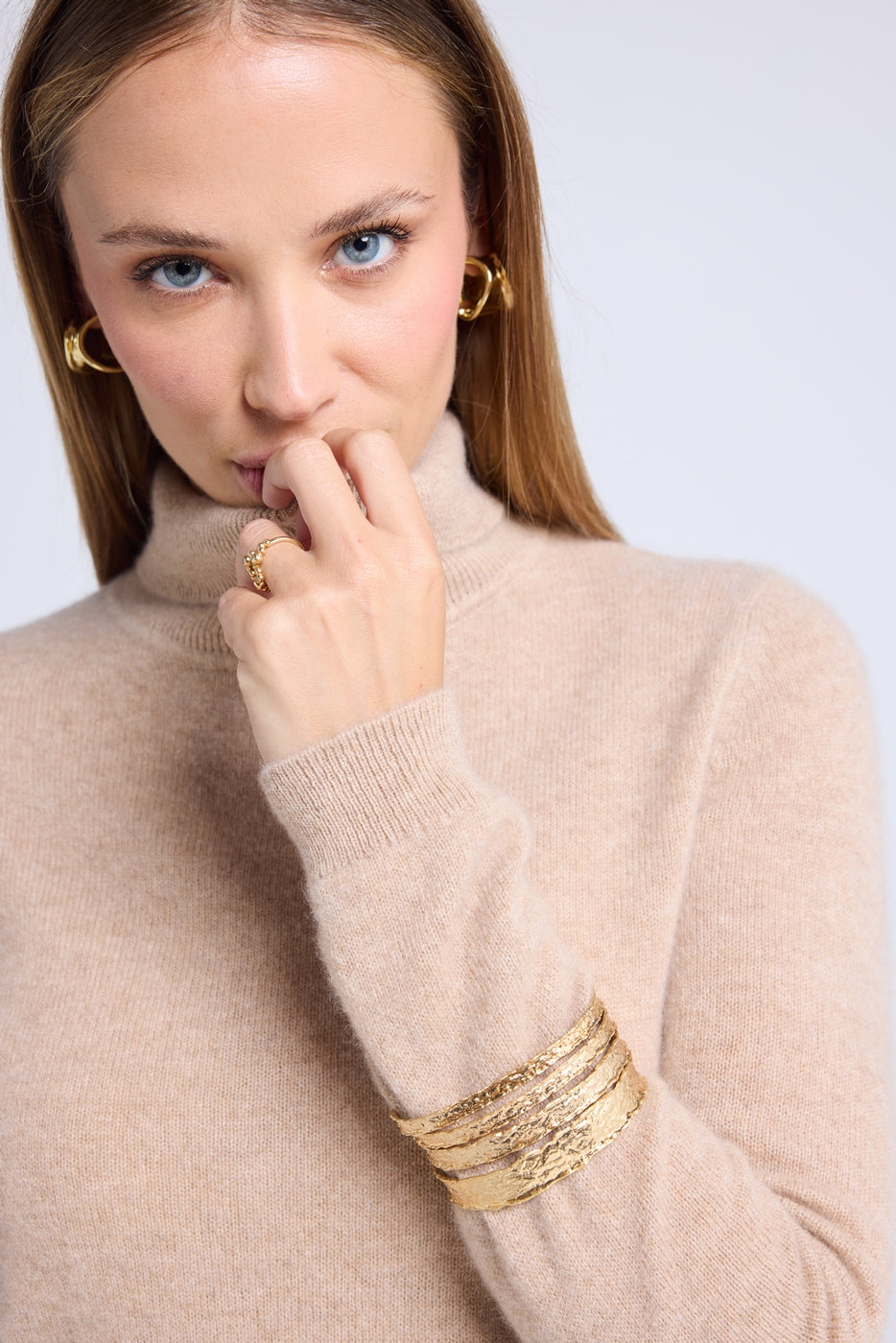 Jersey Cuello Alto Zoe - Beige Crema