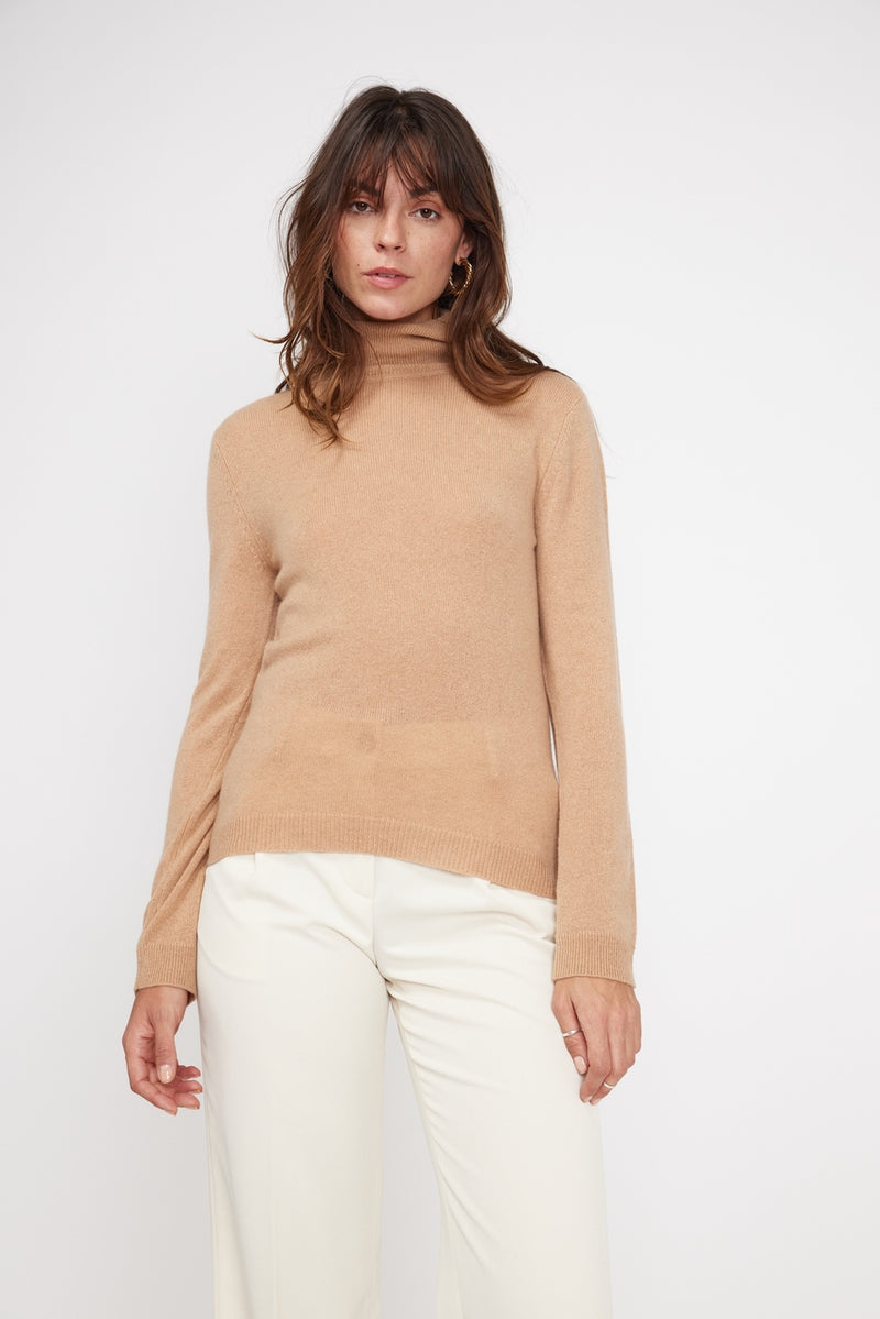 Pull Col Roulé Zoe - Beige - 100% Cachemire Oeko-Tex - Femme