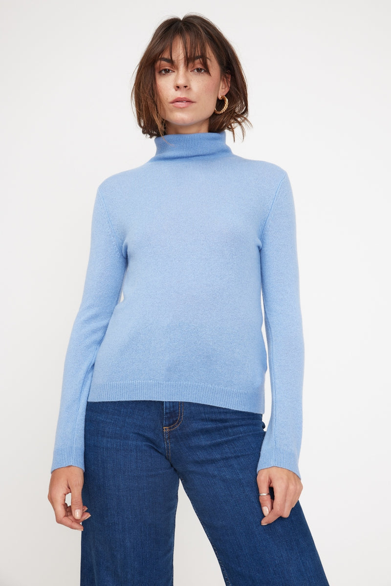 Pull Col Roulé Zoe - Bleu Ciel - 100% Cachemire Oeko-Tex - Femme