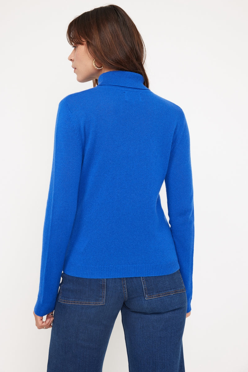 Pull Col Roulé Zoe - Bleu Flashy - 100% Cachemire Oeko-Tex - Femme