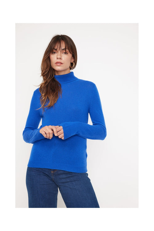 Pull Col Roulé Zoe - Bleu Flashy - 100% Cachemire Oeko-Tex - Femme