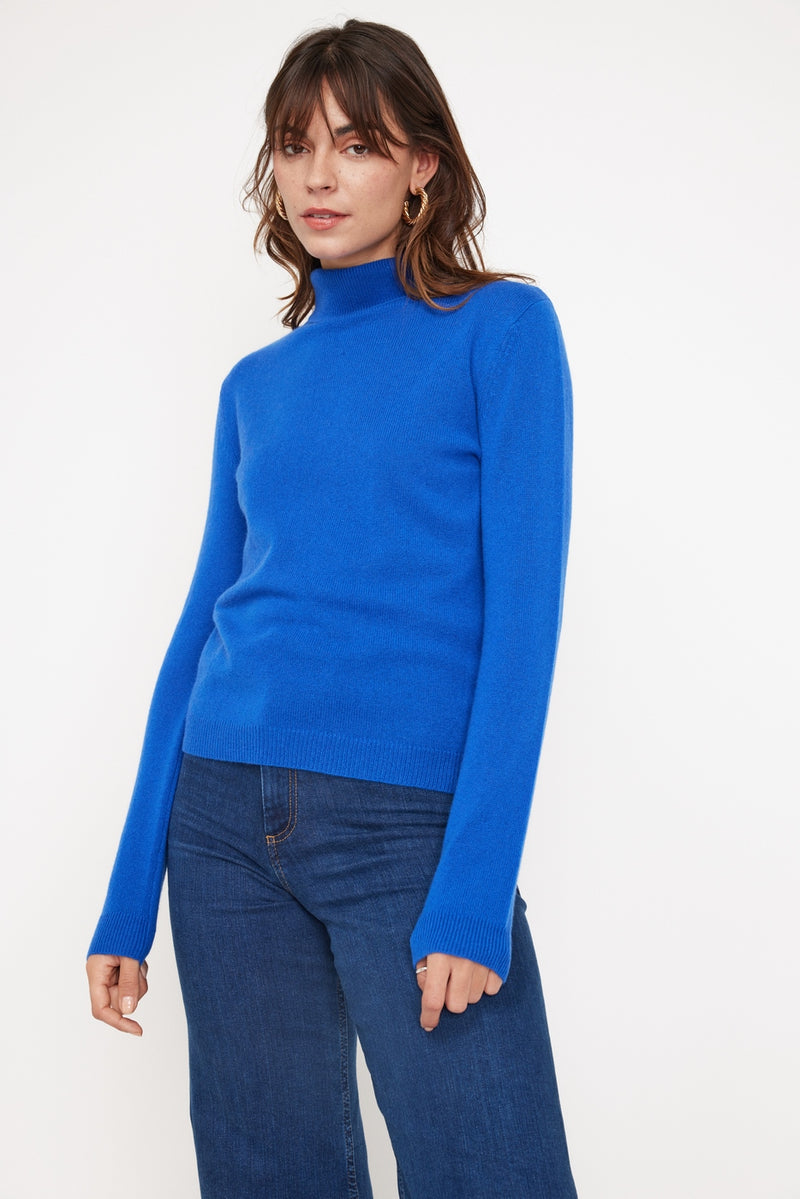 Pull Col Roulé Zoe - Bleu Flashy - 100% Cachemire Oeko-Tex - Femme