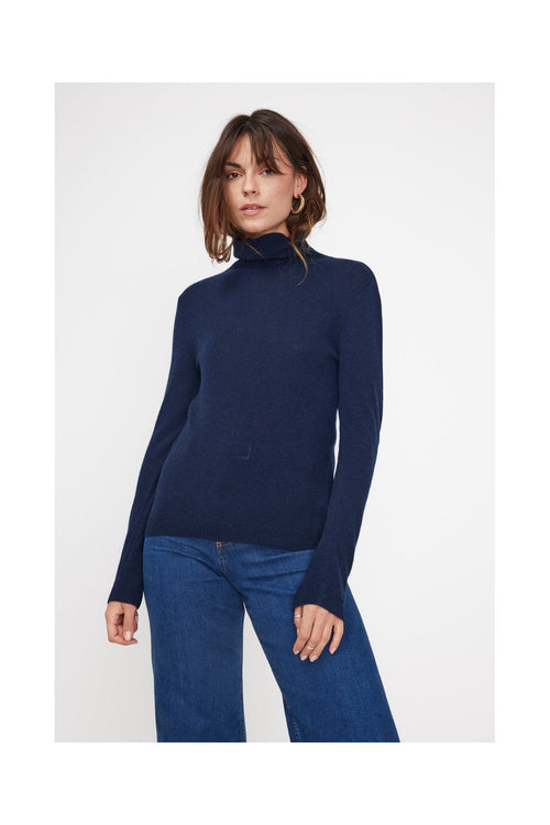 Pull Col Roulé Zoe - Bleu Marine - 100% Cachemire Oeko-Tex - Femme