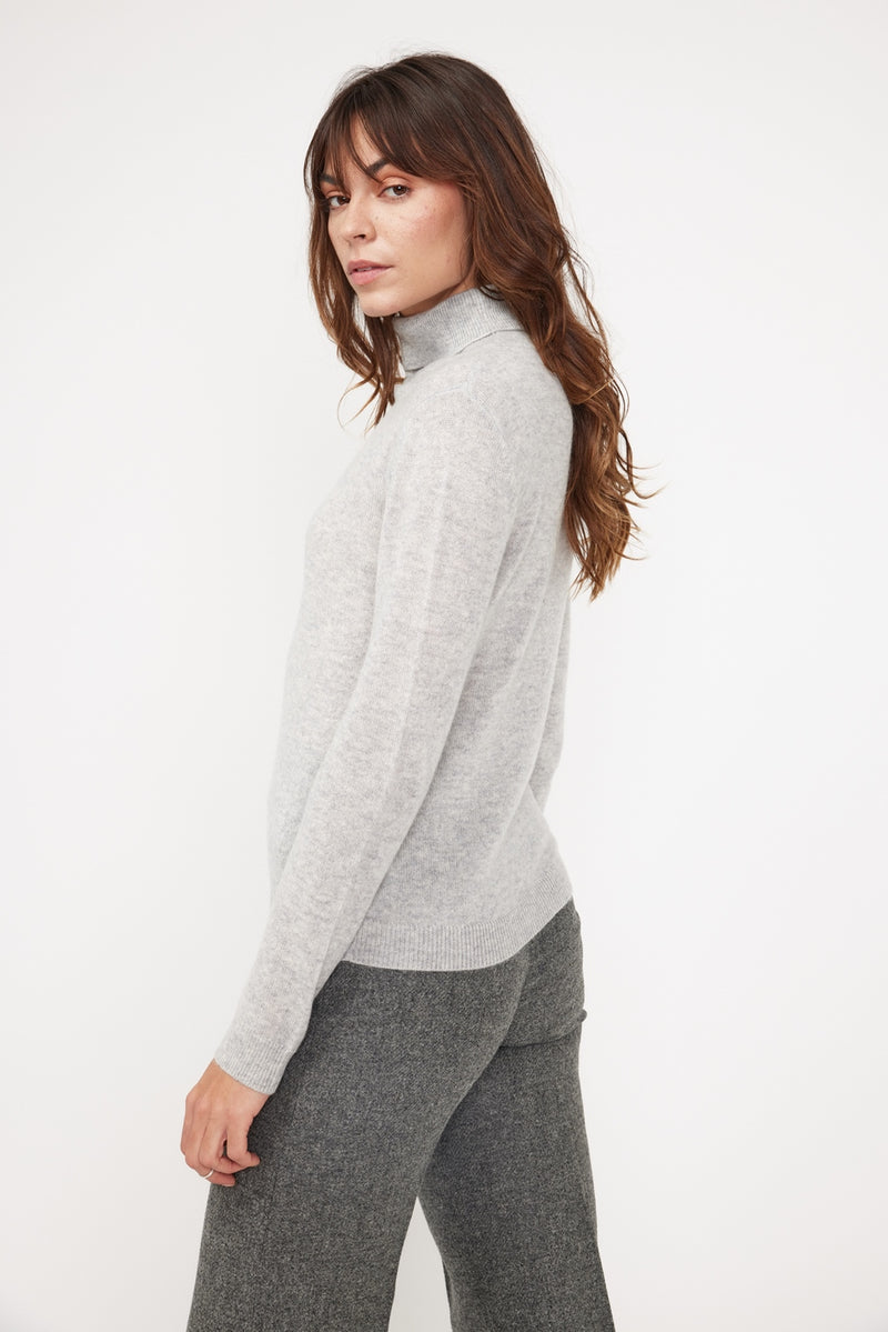 Pull Col Roulé Zoe - Gris Perle - 100% Cachemire Oeko-Tex - Femme