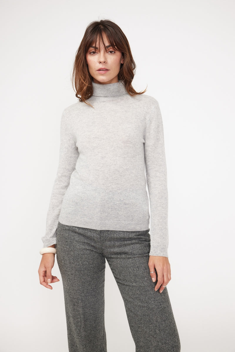 Pull Col Roulé Zoe - Gris Perle - 100% Cachemire Oeko-Tex - Femme