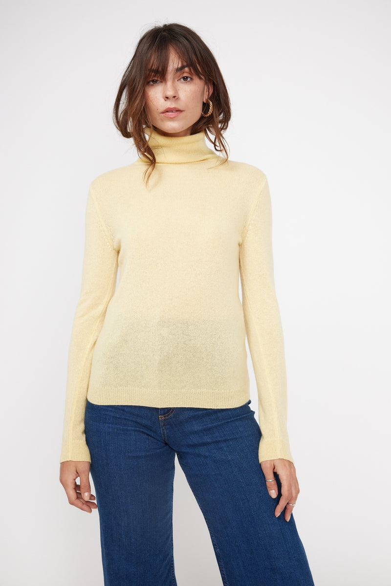 Pull Col Roulé Zoe - Jaune - 100% Cachemire Oeko-Tex - Femme