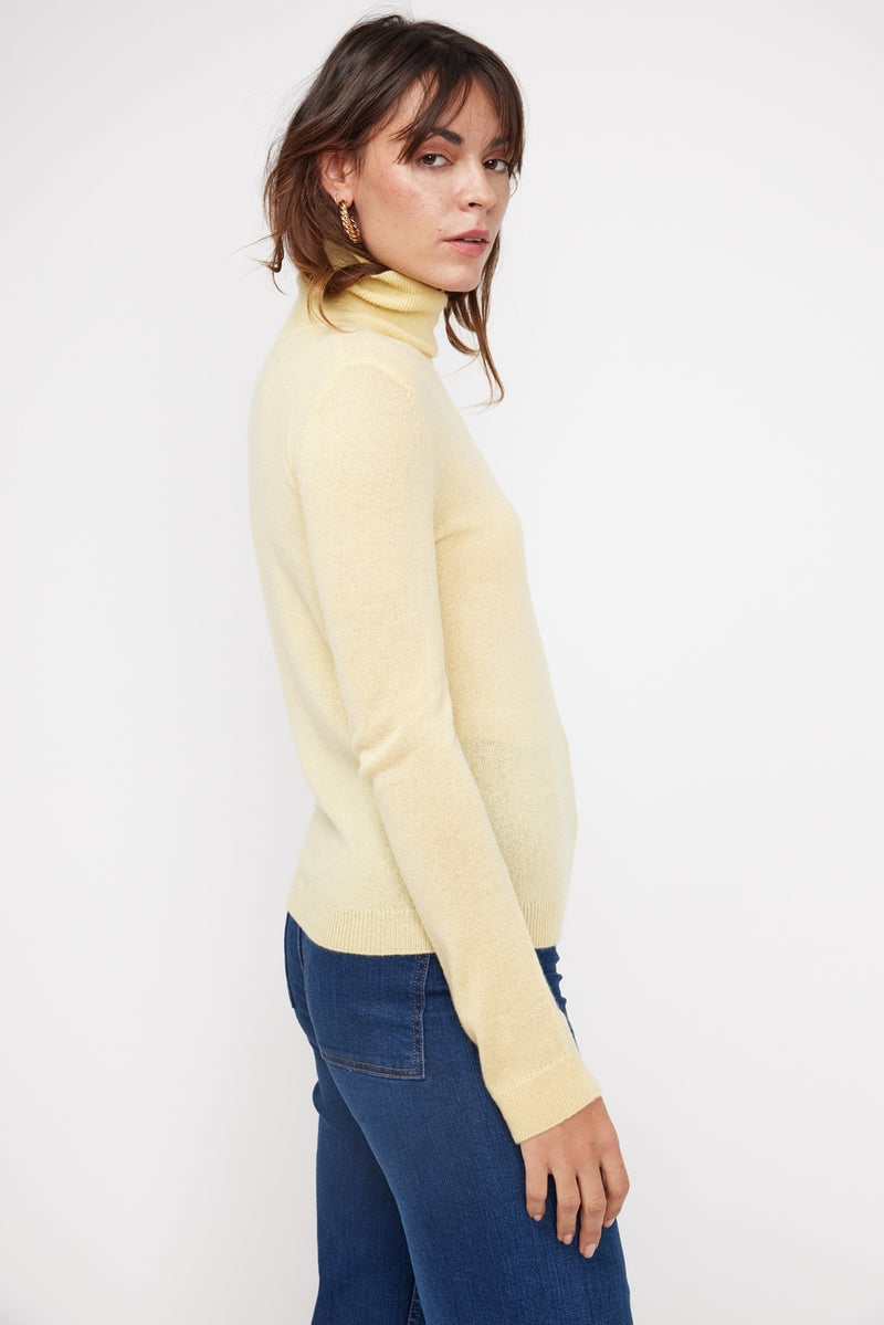 Pull Col Roulé Zoe - Jaune - 100% Cachemire Oeko-Tex - Femme