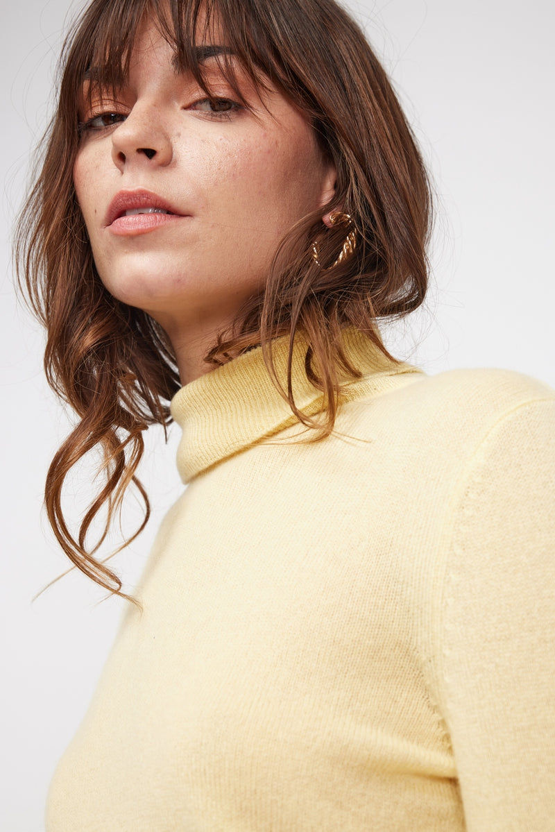 Pull Col Roulé Zoe - Jaune - 100% Cachemire Oeko-Tex - Femme