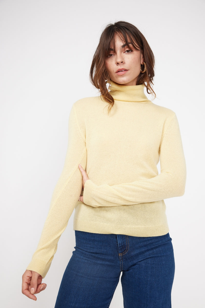 Pull Col Roulé Zoe - Jaune - 100% Cachemire Oeko-Tex - Femme