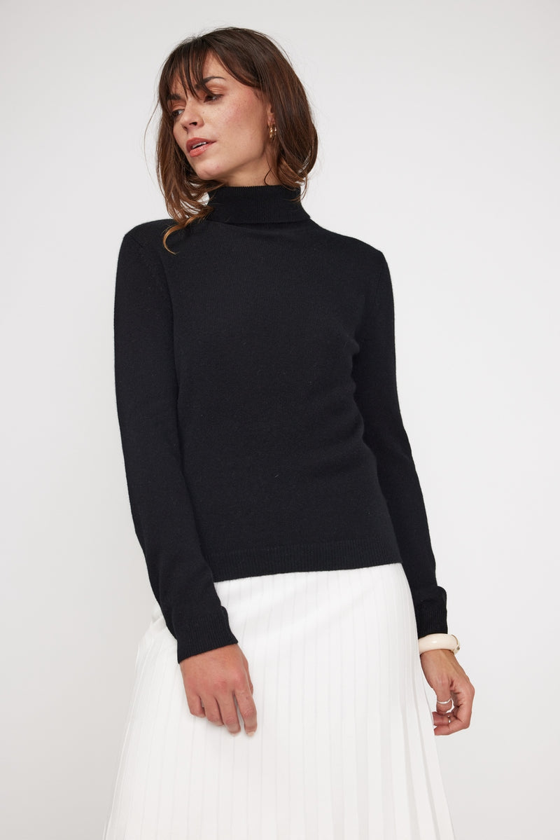 Zoe Turtleneck Sweater - Black - 100% Cashmere Oeko-Tex - Woman