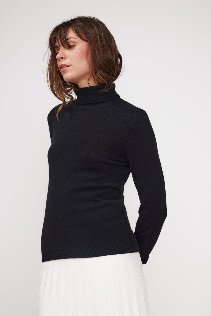 Zoe Turtleneck Sweater - Black - 100% Cashmere Oeko-Tex - Woman