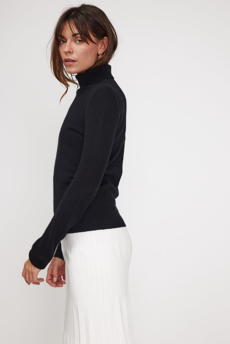 Zoe Turtleneck Sweater - Black - 100% Cashmere Oeko-Tex - Woman