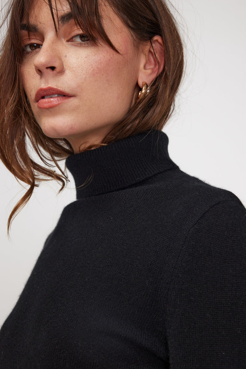 Zoe Turtleneck Sweater - Black - 100% Cashmere Oeko-Tex - Woman