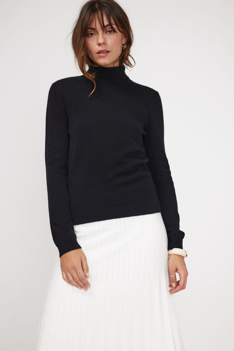 Zoe Turtleneck Sweater - Black - 100% Cashmere Oeko-Tex - Woman