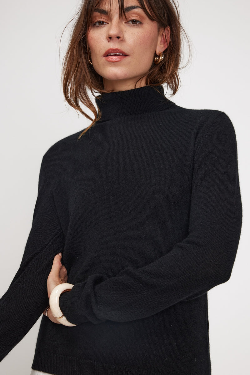 Pull Col Roulé Zoe - Noir - 100% Cachemire Oeko-Tex - Femme