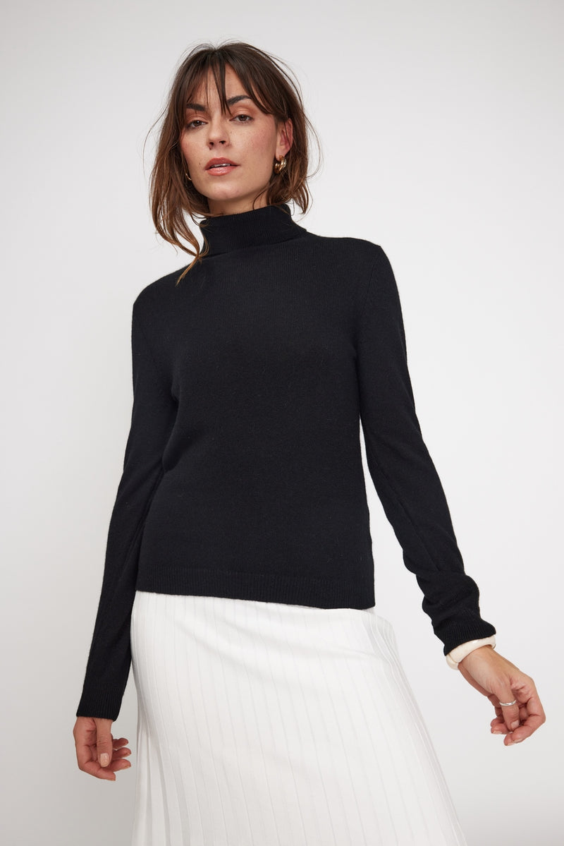 Zoe Turtleneck Sweater - Black - 100% Cashmere Oeko-Tex - Woman